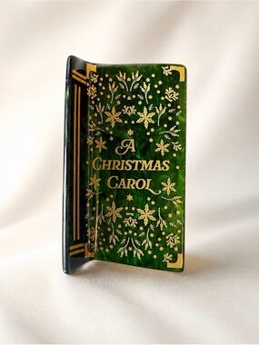 Barnes & Noble Green and Gold Book Hair Ornament - 'A Christmas Carol'